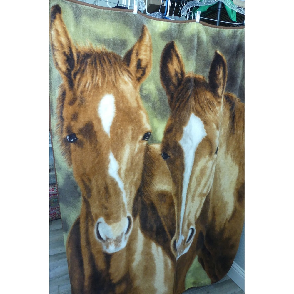 Victoria Wilson-Schultz Horse Fleece Throw Blanket Plush Equestrian Brown Tan